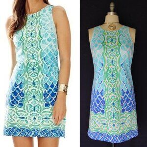 Lilly Pulitzer Perla Shift Dress fish Scale Back Engineered Scuba neoprene S